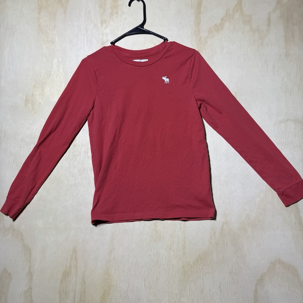 Abercrombie Kids Boys 13/14 Red Long Sleeve T Shirt White Moose Logo Tee